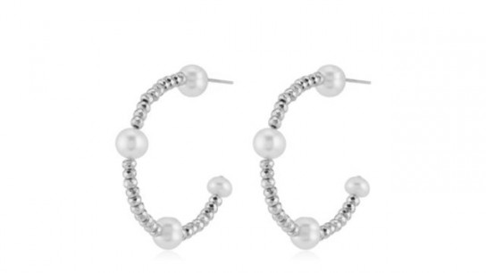 Lara Pearl 5 and 6mm Cultured Pearl Hematite Hoop Earrings Stainless Steel