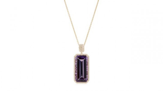 Oisha 16.35ct Amethyst and 0.49ct Diamond Octagon Pendant & Chain 9ct Gold