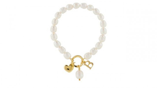 Lara Pearl 7-8mm Fresh Water Pearl Initial Charm Love Letters Stretch Bracelet