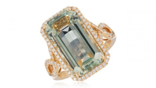 Oisha 9.10ct Mint Quartz and 0.44ct Diamond Emerald Cut Ring 14ct Gold