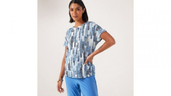 Kim & Co Printed Slub Knit Short Cuffed Sleeve Top