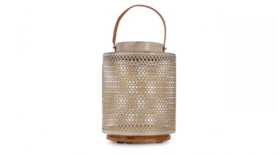 abode Solar Metal Lantern Leather Handle with Bamboo Base 40cm