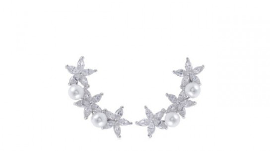 Diamonique 0.9ct tw Simulated Pearl Star Earclimbers Sterling Silver
