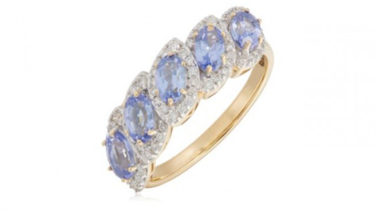 1.21ct Tanzanite & 0.25ct Diamond 5 Stone Marquise  Ring 9ct Gold