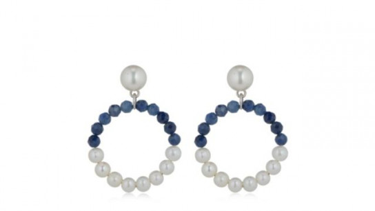 Lara Pearl Button and Baby Ming Pearl Gemstone Drop Earrings Sterling Silver