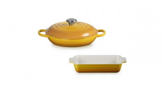 Le Creuset 26cm Shallow Cast Iron Casserole & 25cm Rectangular Stoneware Dish