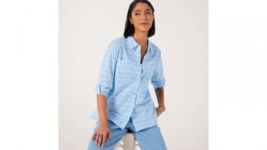 Denim & Co. Cotton Dobby Spot Shirt