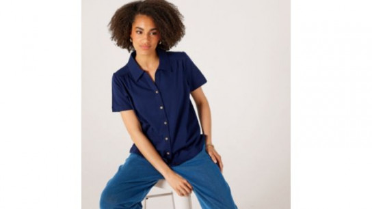 Denim & Co. Cotton Short Sleeve Jersey Slub Shirt