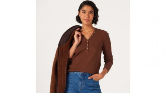 Denim & Co. Essentials Button Ribbed Top