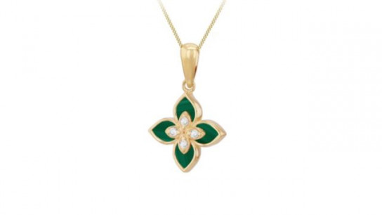 GOLD 9ct Gold Malachite Flower Necklace