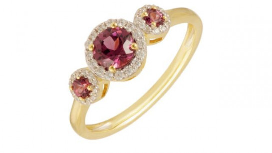 0.68ct Malawi Garnet & 0.19ct Diamond Trilogy Ring 9ct Gold