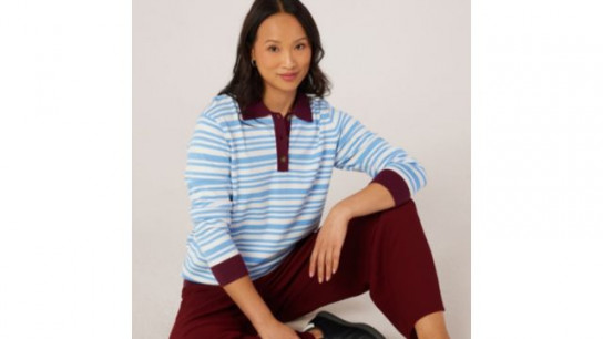 Denim & Co Essential Knitted Stripe Polo Jumper