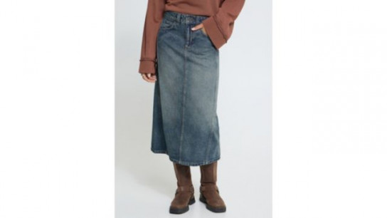 ICHI Naolia Denim Midi Skirt