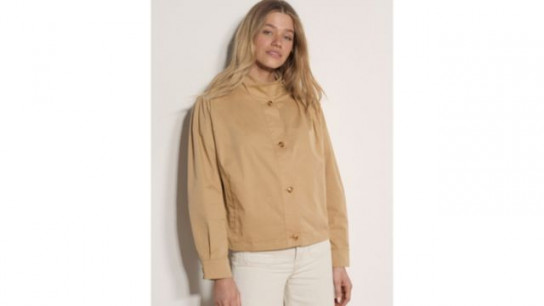 Apricot Pleat Shoulder High Neck Jacket