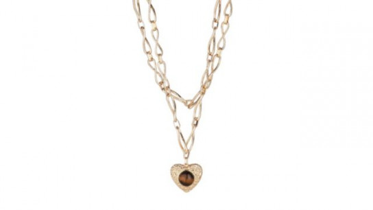 Malika Double Row Chain Link Heart Motif Necklace