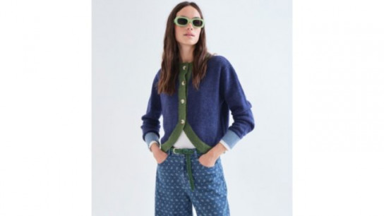 Compania Fantastica Contrast Edge Wool Blend Cardigan