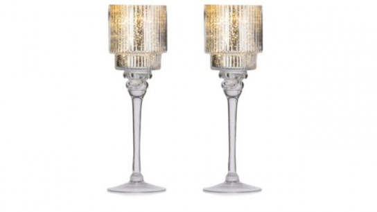 Home Stories Set Of 2 Merucry Glass Candle Holders w/ Rice Light Candles