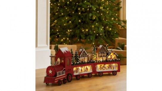 Festive 56cm Pre Lit Wooden Train Scene