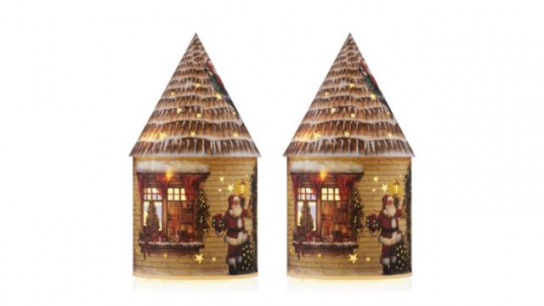 Santa Express Set Of 2x 21cm TallPre Lit Christmas Scene Houses