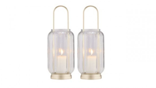 Sara by Sara Davies Set of 2x 31cm Glass Hurricanes w/ LED candle