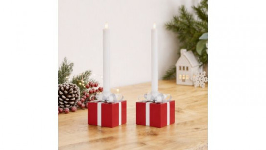Home Stories Set Of 2 Bow Present Candle Holder With LED Candles
