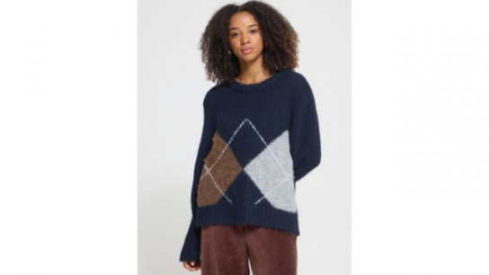 ICHI Bayan Long Sleeve Argyle Jumper