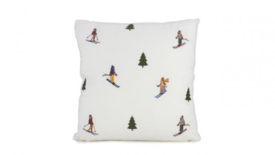 Cozee Home Fleece Cushion with Ski Embroidery