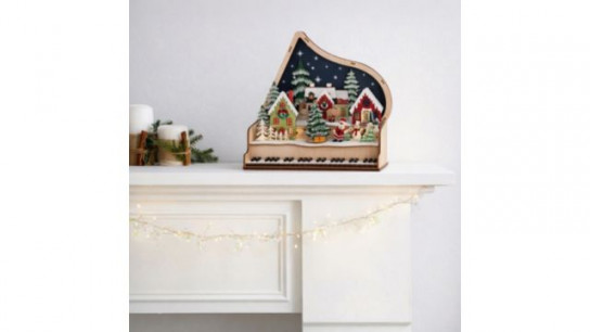 Festive 30cm Pre Lit Animated Wooden Piano Scene