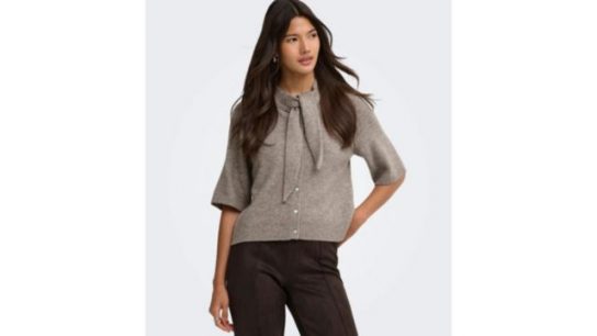 Only Lana Scarf Detail Short Sleeve Knitted Cardigan