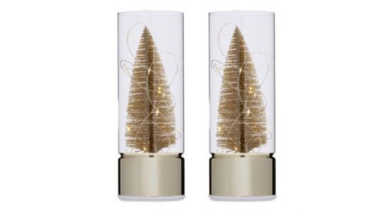 Home Stories Set of 2 Tree Pre Lit Rotating 25cm Cylinders