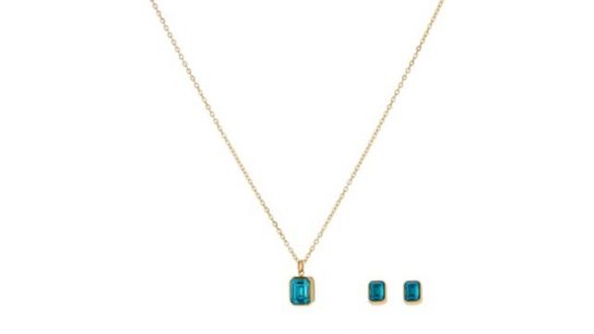 Steel by Diamonique X Sara Davies Birthstone Necklace & Earring Set in Gift Box