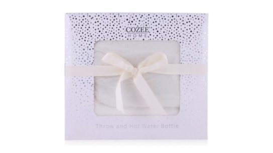 Cozee Home Faux Fur Throw and Water Bottle Gift Set
