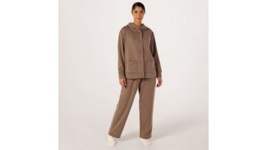 Cozee Home Jersey Plush Button Hooded Set
