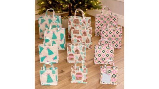 Home Stories 12 Piece Reusable Christmas Gift Bag Set with Tags
